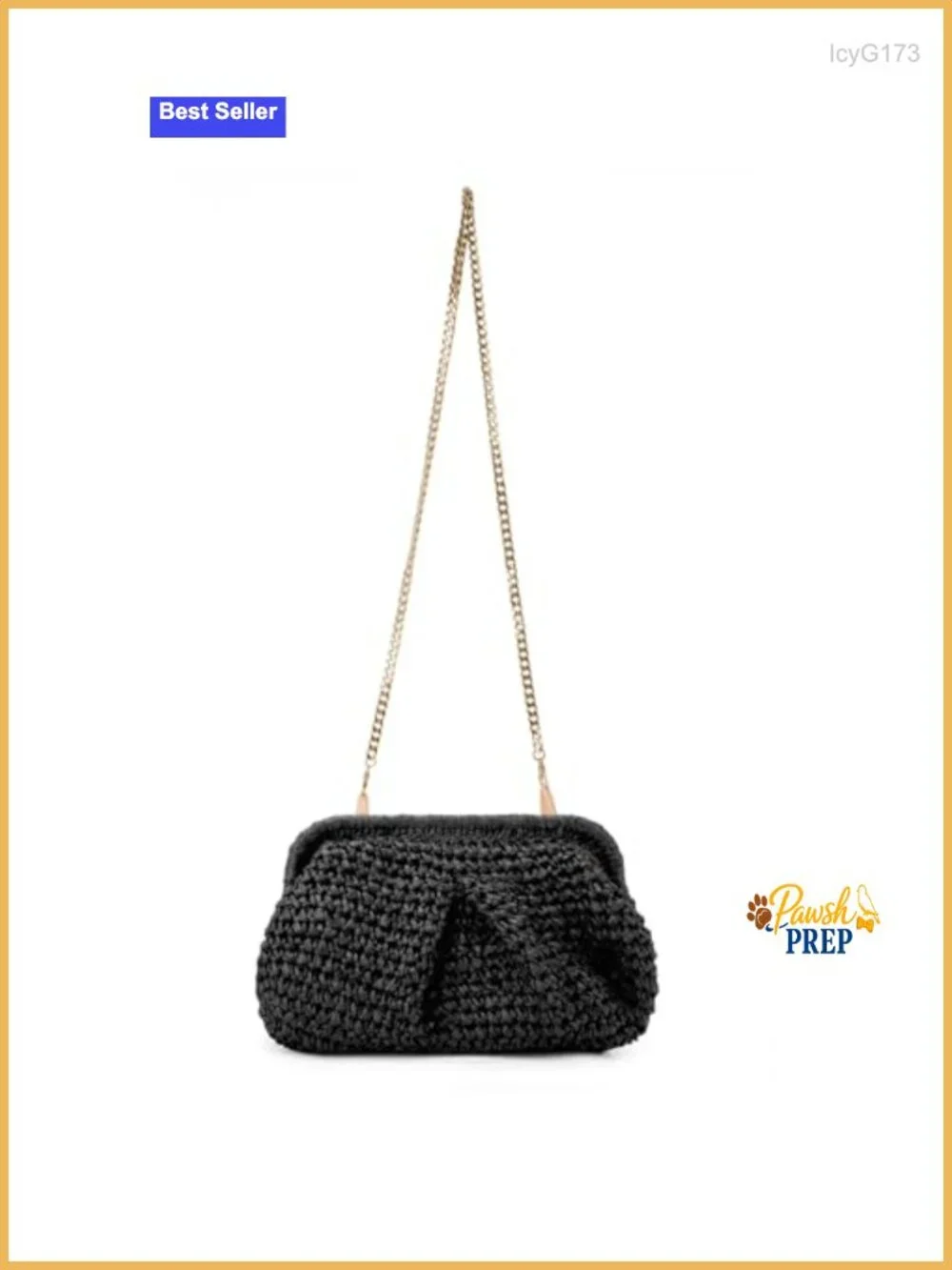 Handwoven Summer Beach Straw Clutch Purse w/ Chain Shoulder Strap